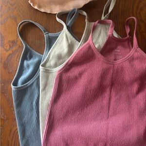 Ribbed Tank Crop Top Trio - Pink, Mint, and Teal
